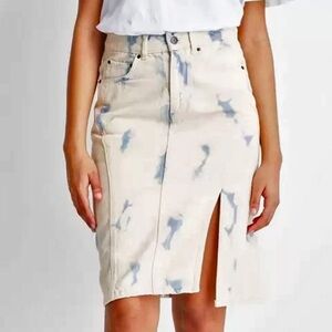 Vintage inspired Tie-Dye Denim Midi Skirt with Slit